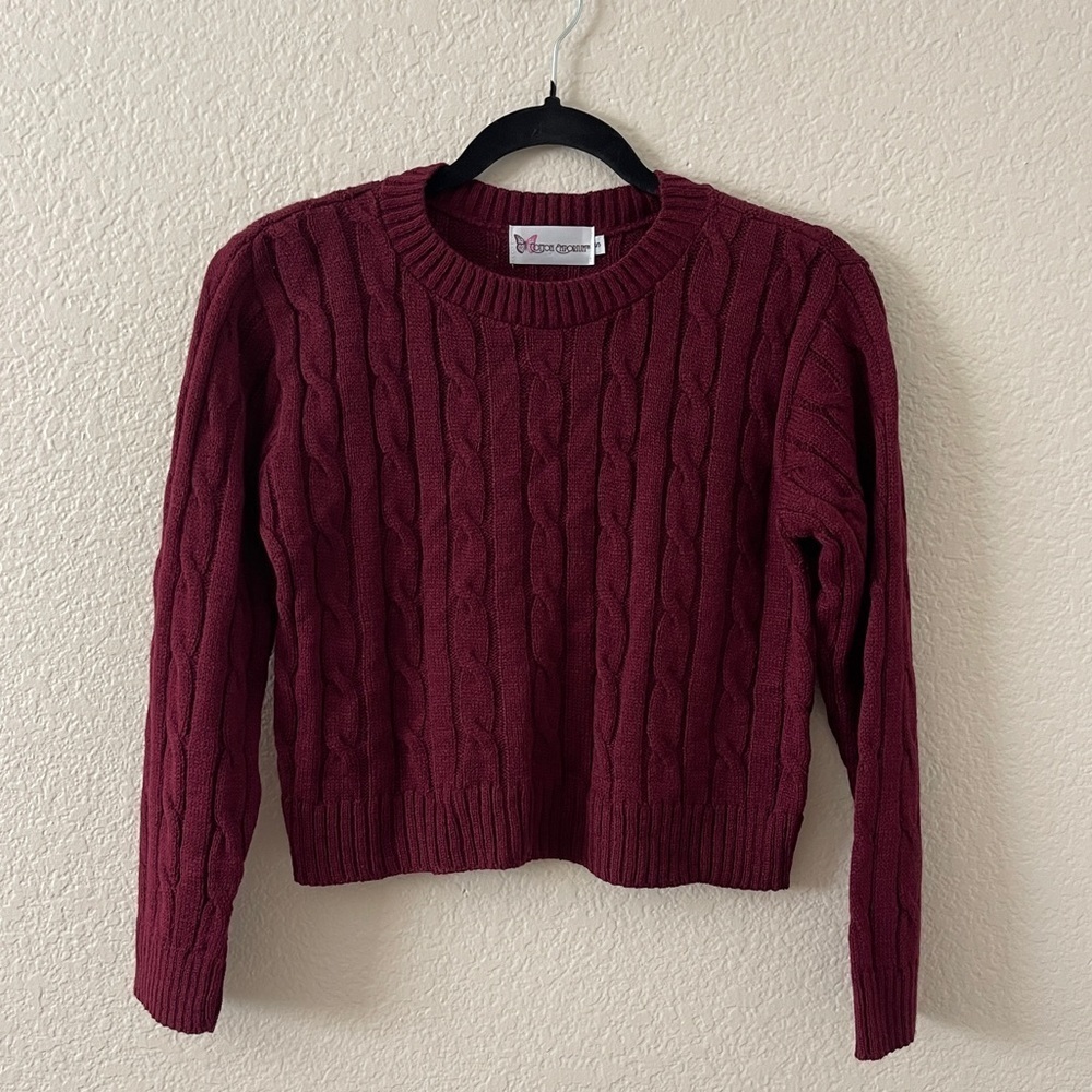 BIN#18 - COTTON EMPORIUM Girl’s Small Cable Knit Burgundy Sweater